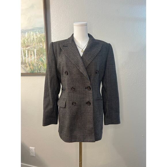 Vintage Embassy Row Petites Pure Wool Plaid Blazer Women’s 6P Double Breasted - Picture 1 of 8